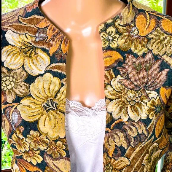 ▪️VTG▪️HANDMADE▪️1980's Floral Embroidered Tapestry Bolero Jacket - Picture 3 of 5